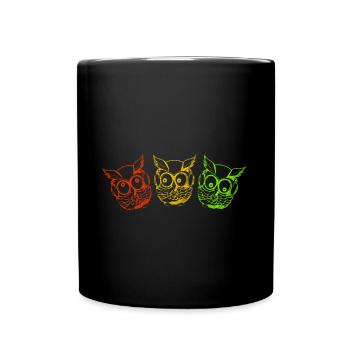 Eulen bunt drei - Tasse einfarbig - Schwarz - Vorne