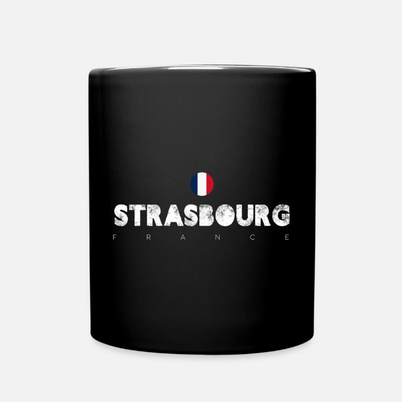 Strasbourg Distressed Flag Typography - Full Colour Mug - black