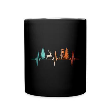 Chasse, Heartbeat, Chasseur, Forestier, Permis de chasse, Red Deer - Mug uni - noir - Devant