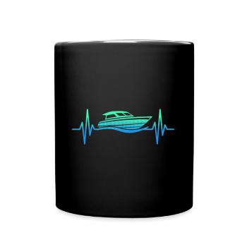 Motor Boat Heartbeat Motorboating Captain - Full Colour Mug - black - Front