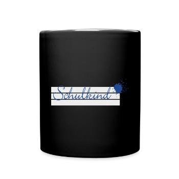 Schulkind - Tintenklecks blau auf Schreiblinien - Tasse einfarbig - Schwarz - Vorne
