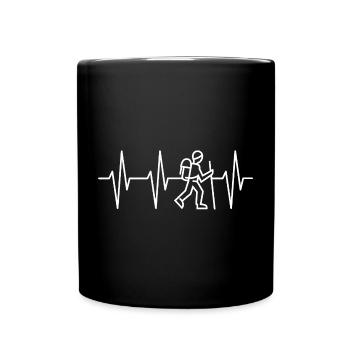 Wanderer und Herzschlag - Wandern mit Herz - Tasse einfarbig - Schwarz - Vorne