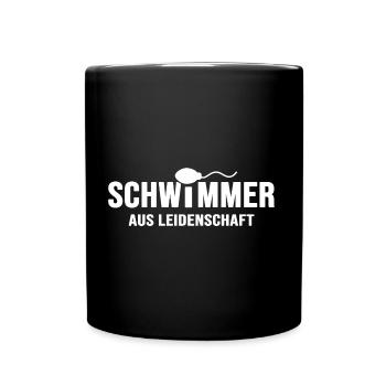 Schwimmer Schwimmtalent schwimmt aus Leidenschaft - Tasse einfarbig - Schwarz - Vorne
