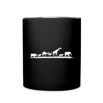 Afrikanische Tiere Giraffe Elefant Nashorn - Tasse einfarbig - Schwarz - Vorne