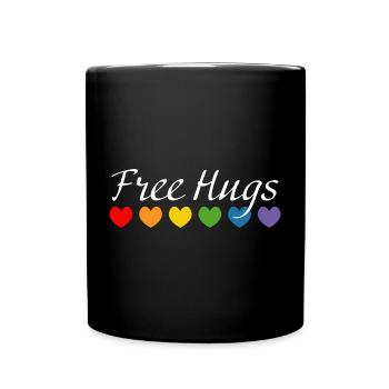 Rainbow Hearts Free Hugs LGBT lgbtqi queer - Full Colour Mug - black - Front