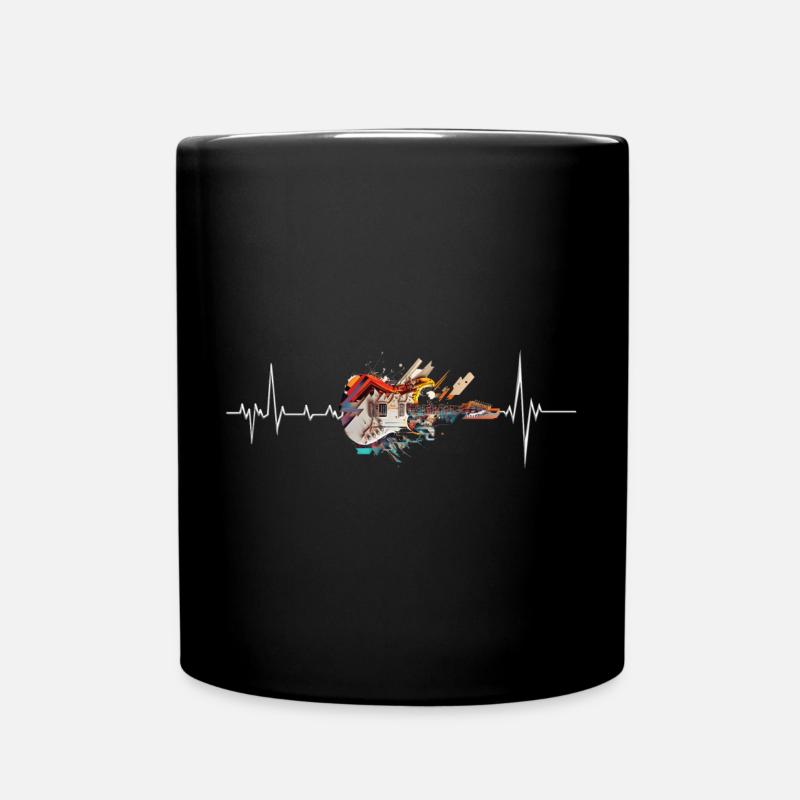 Gitarre mit Herzschlag - Tasse einfarbig - Schwarz
