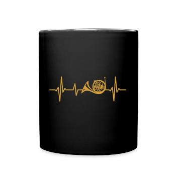 French horn, heartbeat, wind instrument - Full Colour Mug - black - Front