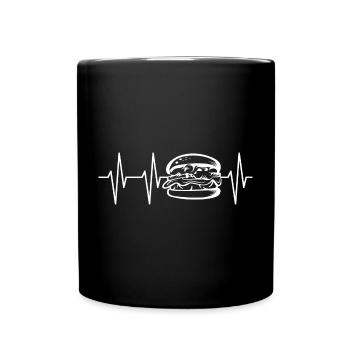 burger icon heartbeat pulse icon fast food logo - Full Colour Mug - black - Front