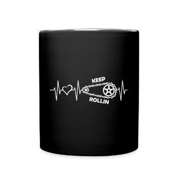 Heartbeat Bicycle Pulse Symbol Bicycle Chain Love - Full Colour Mug - black - Front