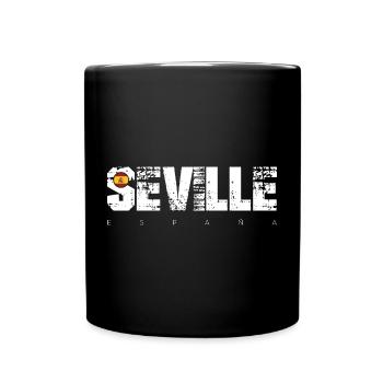 Seville Distressed Typography with Flag - Full Colour Mug - black - Front