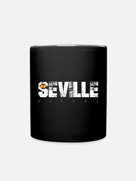 Sevilla Distressed Typografie mit Flagge - Tasse einfarbig - Schwarz