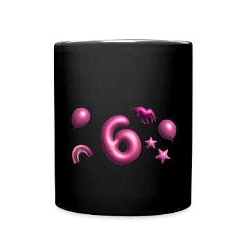 6 Jahre,Luftballon,Einhorn,3D, 3D Schrift - Tasse einfarbig - Schwarz - Vorne