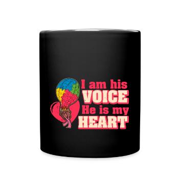 Balloon Autistic Autism Voice Heart Puzzle Piece - Full Colour Mug - black - Front
