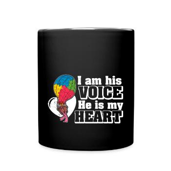 Balloon Autistic Autism Voice Heart Puzzle Piece - Full Colour Mug - black - Front