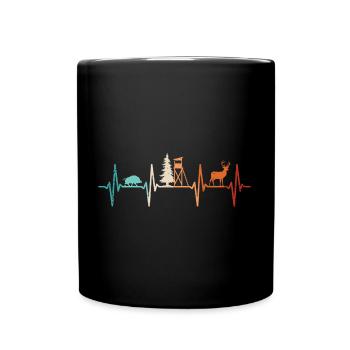 Chasse, Heartbeat, Chasseur, Forestier, Permis de chasse, Red Deer - Mug uni - noir - Devant