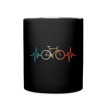 Cycling Heartbeat Bicycle Racing Cyclist Biking - Full Colour Mug - black - Front