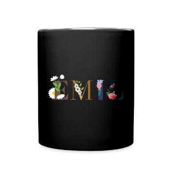 EMIL Name mit Blumen geschmückt - Tasse einfarbig - Schwarz - Vorne