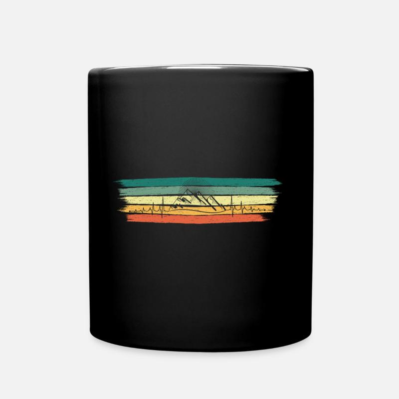 Herzschlag Berge Retro Vintage 80er Geschenk Alpen - Tasse einfarbig - Schwarz