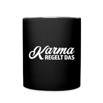 Karma Regelt das - Tasse einfarbig - Schwarz - Vorne