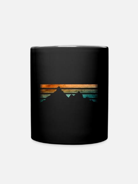 Berge - Wandern - Retrostripes - Tasse einfarbig - Schwarz