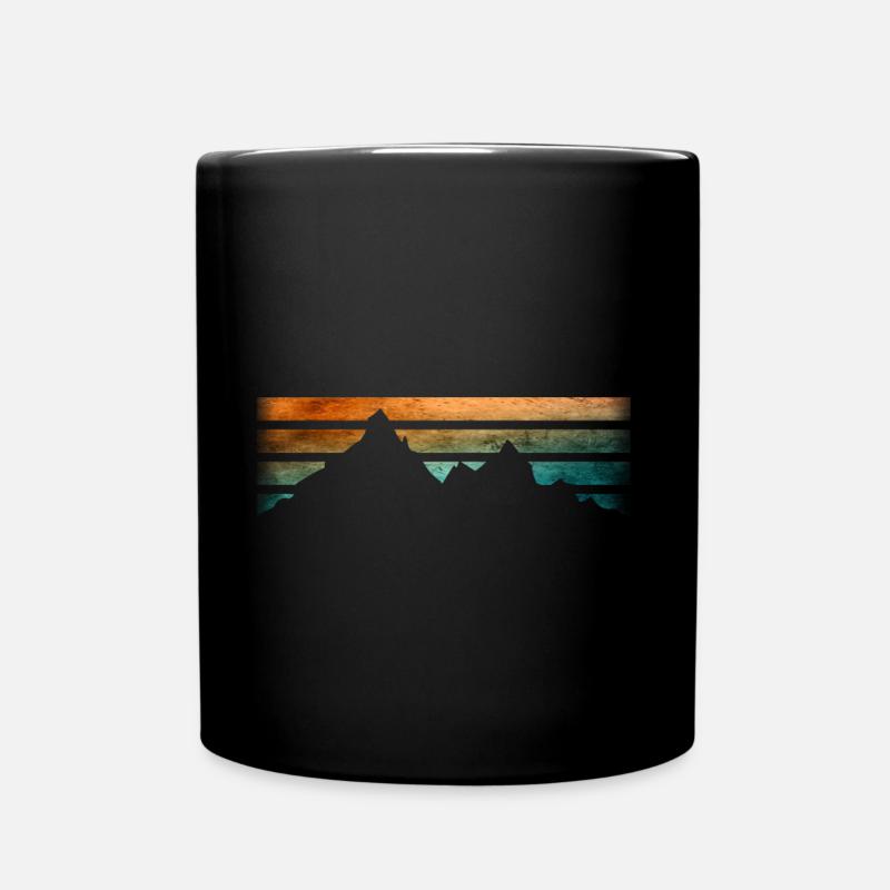 Berge - Wandern - Retrostripes - Tasse einfarbig - Schwarz