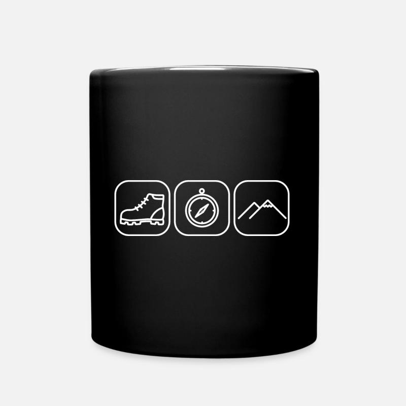 Wandern Schuhe Kompass Landschaft Berge Icons - Tasse einfarbig - Schwarz