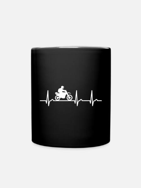 EKG Kurve - Herzkurve - Puls - Motorrad - Touring - Tasse einfarbig - Schwarz