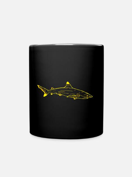 Shark in yellow - Full Colour Mug - black