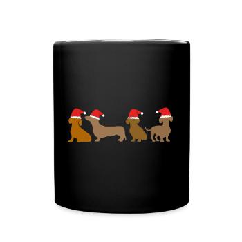 Teckel comme Père Noël Père Noël avec casquette rouge - Mug uni - noir - Devant