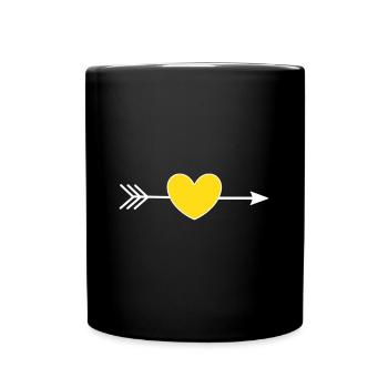 Herz gelb mit Pfeil Valentinstag - Tasse einfarbig - Schwarz - Vorne