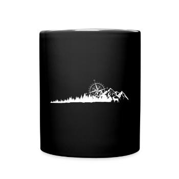 Kompass Bergkamm Silhouette - Tasse einfarbig - Schwarz - Vorne