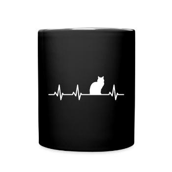 Katzen Herzschlag - Tasse einfarbig - Schwarz - Vorne