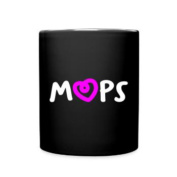 Mops Herz Hunde Fan tierlieb Gassi Rasse Bello - Tasse einfarbig - Schwarz - Vorne