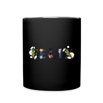 FELIX Name mit Blumen geschmückt - Tasse einfarbig - Schwarz - Vorne