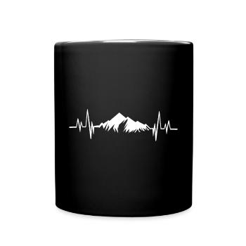 Herzschlag in Bergsilhouette - Tasse einfarbig - Schwarz - Vorne