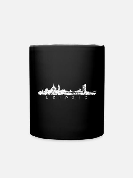 Leipzig Skyline Panorama (Vintage/Weiß) - Tasse einfarbig - Schwarz