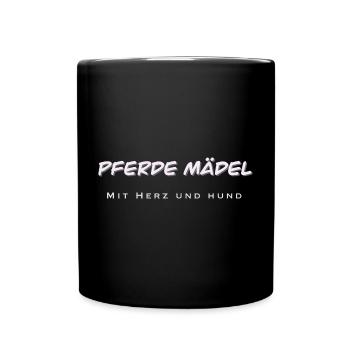 Elegante Pferdemode mit Herz und Hundemotiv - Tasse einfarbig - Schwarz - Vorne