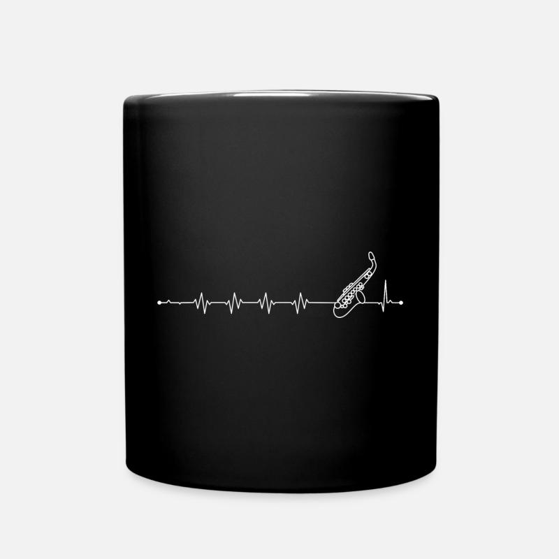 Herzschlag-Saxophonrhythmus - Tasse einfarbig - Schwarz