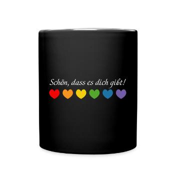 Regenbogenherzchen schoen dass es dich gibt white - Tasse einfarbig - Schwarz - Vorne
