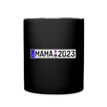 Mama 2023 Mutter werden Nummernschild - Tasse einfarbig - Schwarz - Vorne