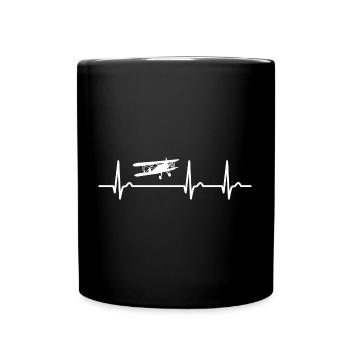 EKG Kurve - Herzkurve - Puls - Pilot Doppeldecker - Tasse einfarbig - Schwarz - Vorne
