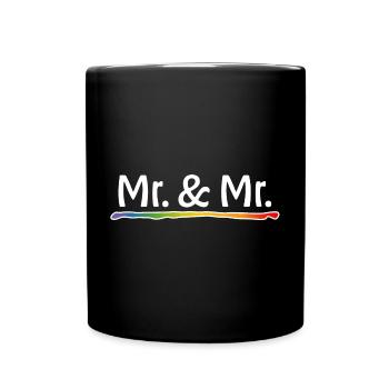 Regenbogen Mr and Mr schwule Hochzeit - Tasse einfarbig - Schwarz - Vorne