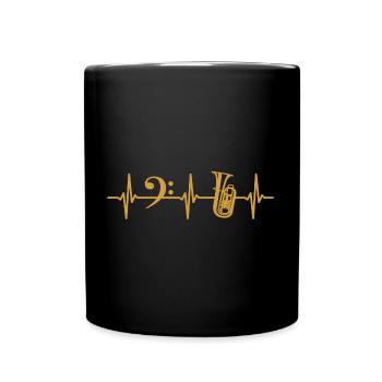 tuba, heartbeat, bass clef, tuba, brass musician - Full Colour Mug - black - Front