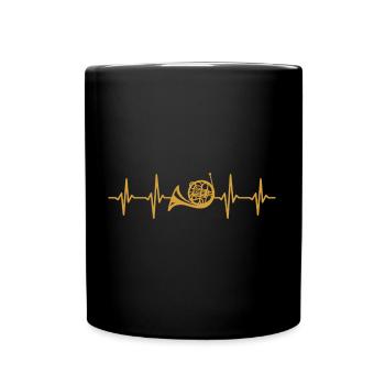 French horn, heartbeat, wind instrument - Full Colour Mug - black - Front