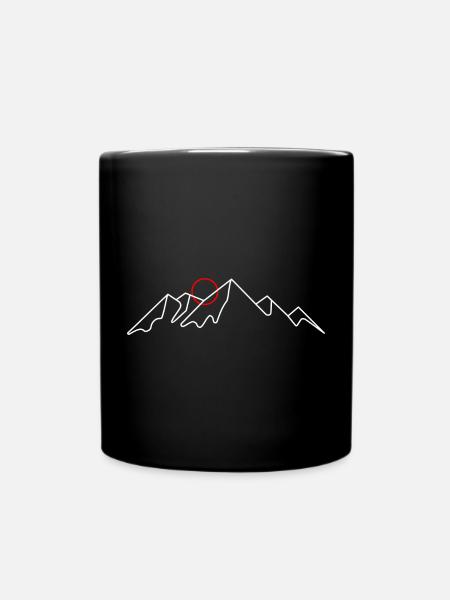 Minimal Mountain Line with Red Sun - Full Colour Mug - black