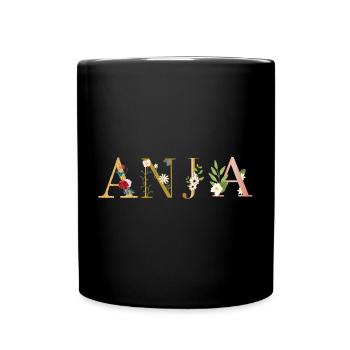 ANJA Name decorated with flowers - Full Colour Mug - black - Front