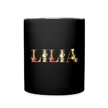 Le prénom LILIA décoré de fleurs - Mug uni - noir - Devant
