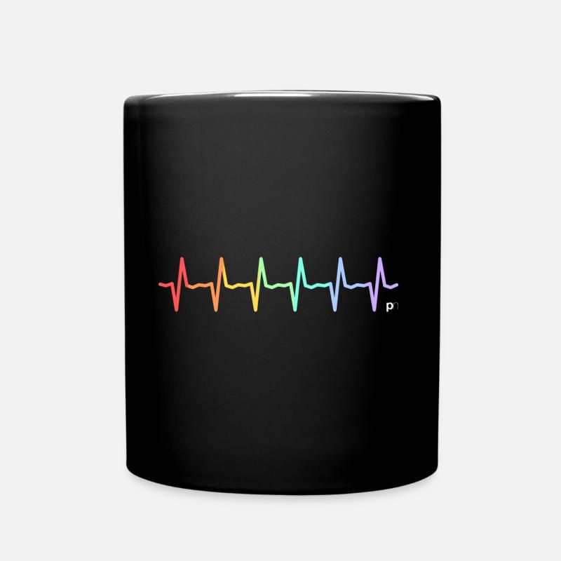 Regenbogen Herzschlag - Tasse einfarbig - Schwarz