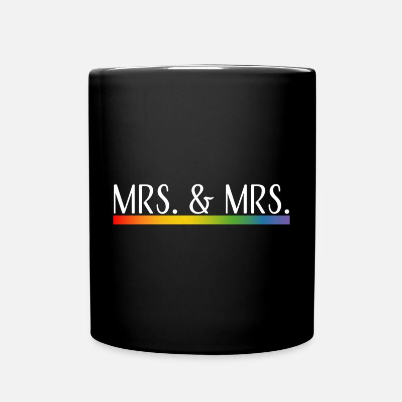 Regenbogenstreifen Mrs und Mrs weiss - Tasse einfarbig - Schwarz