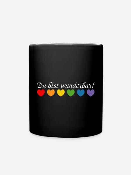 Regenbogenherzchen du bist wunderbar white - Tasse einfarbig - Schwarz
